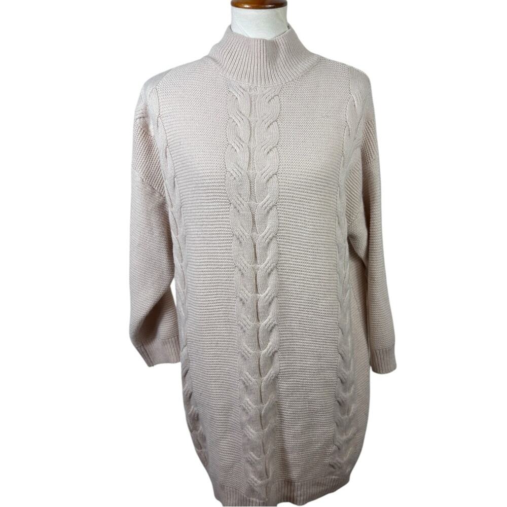 Princess Polly Cream Mock Neck Cable Sweater Dress / Tunic Size M/L